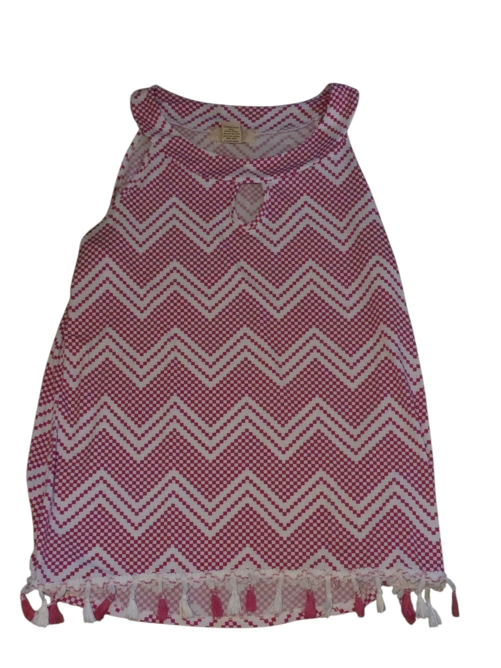 Womens Pink Chevron Sleeveless Tank Dress with Tassel Hem